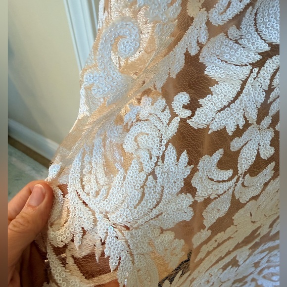 NWT Dress the Population Blair Sequin White & Nude Midi Cocktail Dress - Picture 7 of 10